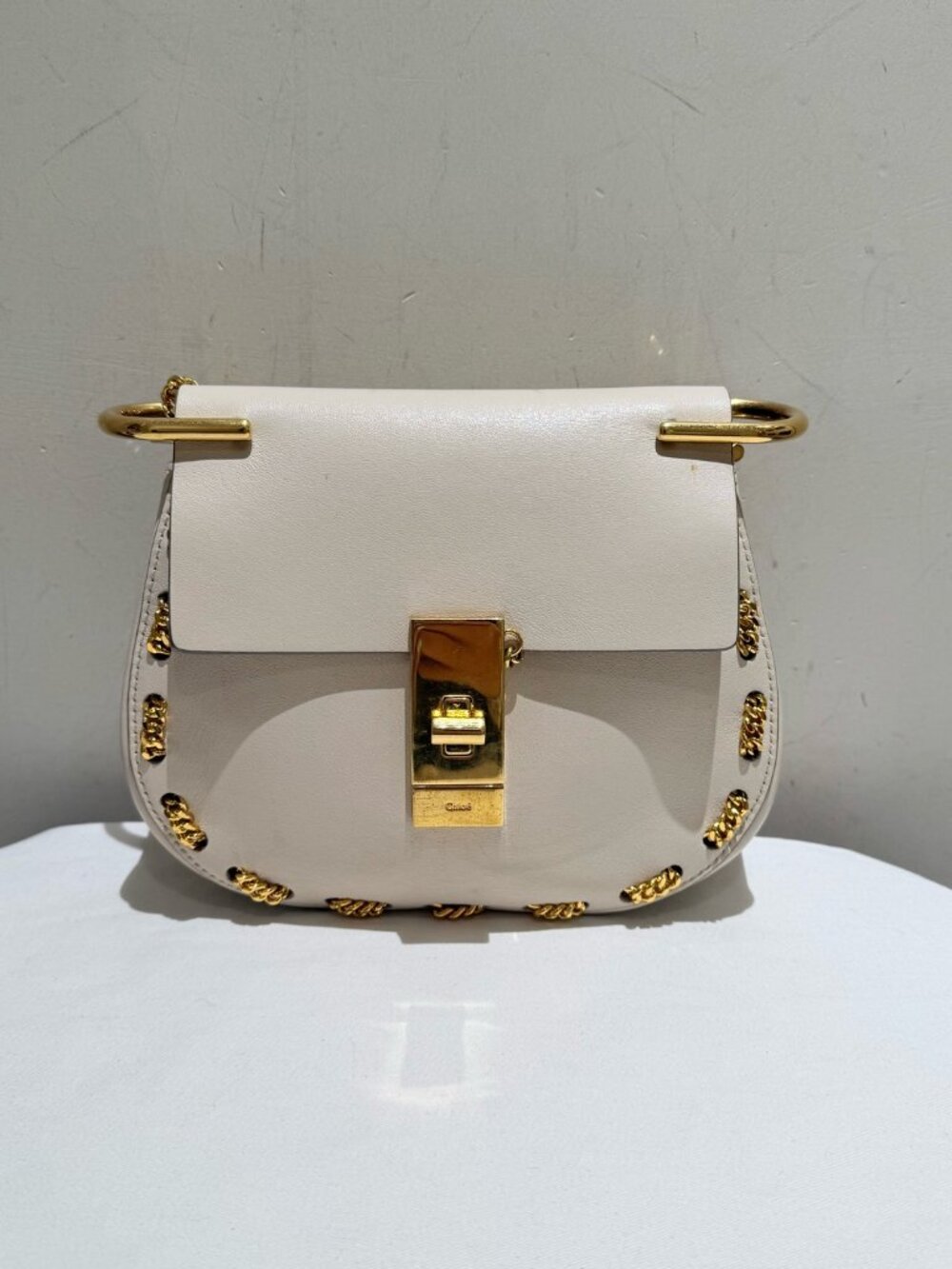 Chloé Drew Bijou White Smooth Cowhide Leather Saddle Shoulder Bag